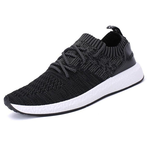 Tangnest Men Lightweight Casual Shoes Fashion Design Knitted Slip-on Flats For Youth Breathable Platform Shoes Man Black XMR2543