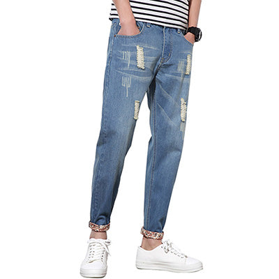 MOGU Hole Denim Pants Men High Quality Men's Pants 2017 Summer New Arrival Fashion Casual Men's Trousers Asian Size Men's Jeans