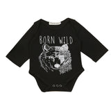 2017 Fashion baby boy clothes Newborn Infant Baby Boys Long Sleeve Wolf Print Letter T-Shirt black Romper Jumpsuit "BORN WILD"