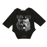 2017 Fashion baby boy clothes Newborn Infant Baby Boys Long Sleeve Wolf Print Letter T-Shirt black Romper Jumpsuit "BORN WILD"