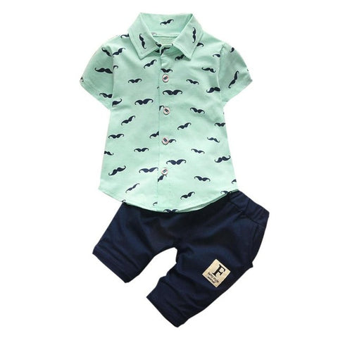 2017 Summer Baby Boys Clothes Suits Gentleman Style Kids Lovely beard Lapel Shirt+Pants 2 Pcs Infant Casual Suits Children Sets