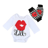 Newborn Infant Baby Boy Girls Clothes Sets Lip Print Tops Romper Leg Warmer Cotton Cute Clothing Outfits Set