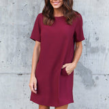 Womens Casual Solid Short Sleeveless Boyfriend Pocket Plain Dress