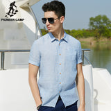 Pioneer Camp 2018 new summer men linen shirt casual men's shirt short sleeve thin breathable slim blue shirts men clothes 666212