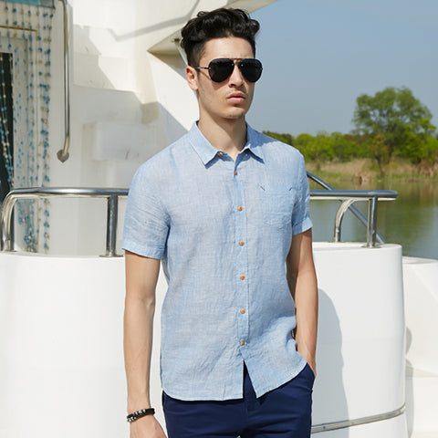 Pioneer Camp 2018 new summer men linen shirt casual men's shirt short sleeve thin breathable slim blue shirts men clothes 666212