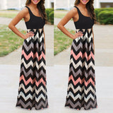 Womens Striped Long Boho Dress Lady Beach Summer Sundrss Maxi Dress Plus Size