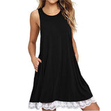 Women O Neck Casual Lace Sleeveless Above Knee Dress Loose Party Dress