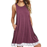 Women O Neck Casual Lace Sleeveless Above Knee Dress Loose Party Dress
