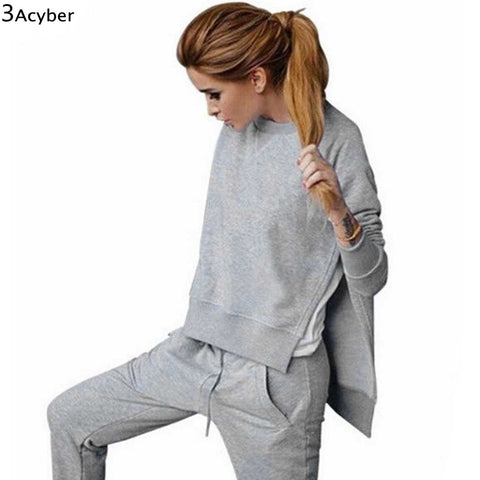 FANALA Tracksuits Women Solid Irregular Long Sleeve Autumn Winter Sweatshirts Tops+Pants Suit Tracksuits For Women Sportwear Set