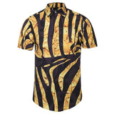 Mr.1991INC New Fashion Brand Shirt Men Summer Short Sleeve Golden Flowers Print Striped Shirts Casual 3d Shirts