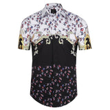 Mr.1991INC New Fashion Brand Shirt Men Summer Short Sleeve Golden Flowers Print Striped Shirts Casual 3d Shirts