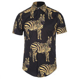 Mr.1991INC New Fashion Brand Shirt Men Summer Short Sleeve Golden Flowers Print Striped Shirts Casual 3d Shirts