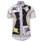 Mr.1991INC New Fashion Brand Shirt Men Summer Short Sleeve Golden Flowers Print Striped Shirts Casual 3d Shirts