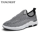 Tangnest NEW Summer Mesh Shoes Breathable Network Creepers Men Solid Platform Loafers Casual Knitting Beach Shoes Man  XMR2646