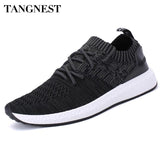 Tangnest Men Lightweight Casual Shoes Fashion Design Knitted Slip-on Flats For Youth Breathable Platform Shoes Man Black XMR2543