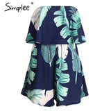 Simplee Ruffles off shoulder print jumpsuit women High waist backless sleeveless flower playsuit Summer causal beach overalls