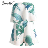 Simplee Ruffles off shoulder print jumpsuit women High waist backless sleeveless flower playsuit Summer causal beach overalls