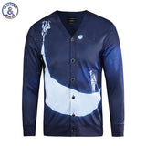 Mr.1991INC Hip Hop Fashion Blouse Men's 3d Shirts Long Sleeve V-neck Button Tees Tops Moon Print Shirts