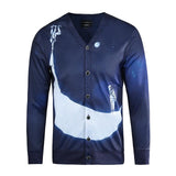 Mr.1991INC Hip Hop Fashion Blouse Men's 3d Shirts Long Sleeve V-neck Button Tees Tops Moon Print Shirts