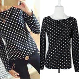 JECKSION 2016 Plus Size Casual Women Blouses Summer Women Chiffon Blouse Polka Dots Print Shirt Long Sleeve Lapel Shirts