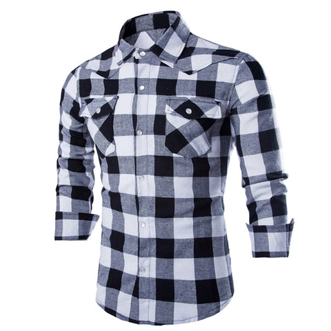 2017 New Spring Cotton Shirts Men Plaid Casual Campus Shirts Luxury Slim Long Sleeve Brand Formal Business Shirts Warm