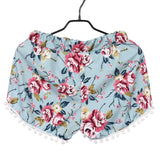 Women Summer Short Pants Fashion Tassel Spliced Casual Floral Printed Loose Pompon Mid Elastic Waist Beach Wear Shorts Women
