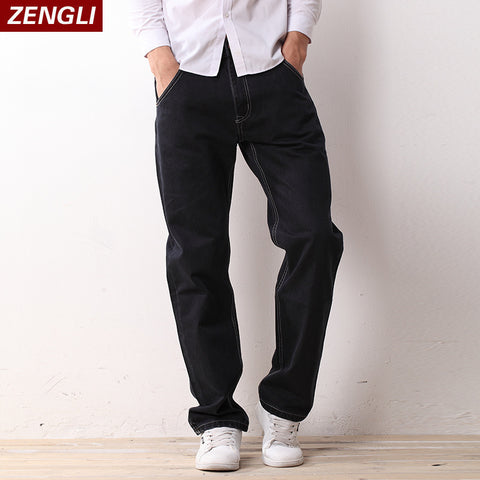 Brand Mens jeans New Fashion Cotton Men Casual Jeans Loose Straight Feet Jeans Loose Waist Long Trousers hot sell Large size 46