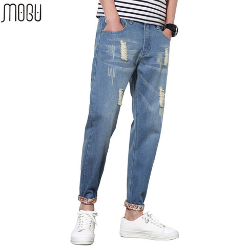 MOGU Hole Denim Pants Men High Quality Men's Pants 2017 Summer New Arrival Fashion Casual Men's Trousers Asian Size Men's Jeans