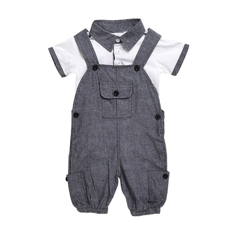 2017 summer Newborn boys clothing sets gentleman Turn-down Collar T-shirt and suspender pants Kids Outfits baby boy clothes