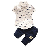 2017 Summer Baby Boys Clothes Suits Gentleman Style Kids Lovely beard Lapel Shirt+Pants 2 Pcs Infant Casual Suits Children Sets