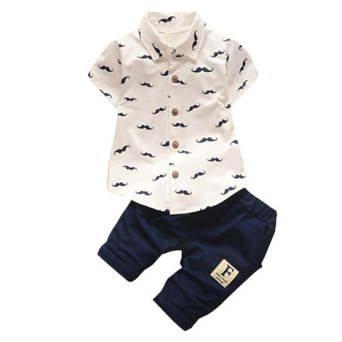 2017 Summer Baby Boys Clothes Suits Gentleman Style Kids Lovely beard Lapel Shirt+Pants 2 Pcs Infant Casual Suits Children Sets
