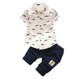 2017 Summer Baby Boys Clothes Suits Gentleman Style Kids Lovely beard Lapel Shirt+Pants 2 Pcs Infant Casual Suits Children Sets