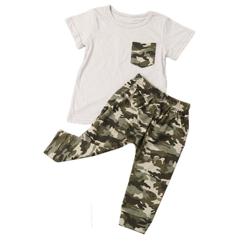 2017 New Style Summer Baby suits Legging pants Newborn Infant Summer Baby Boy T shirt Tops Camouflage Pants Outfits Clothes Set