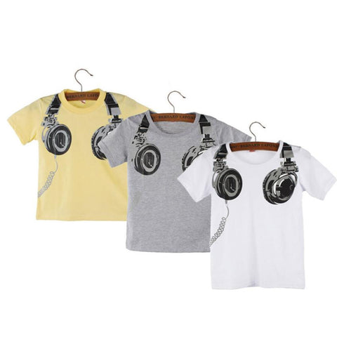 Boy Kids Cotton Tops Casual Print 3D Headphone baby Tees clothes Spring Summer O-Neck fashion Short Sleeve blouses Shirt for2-6Y