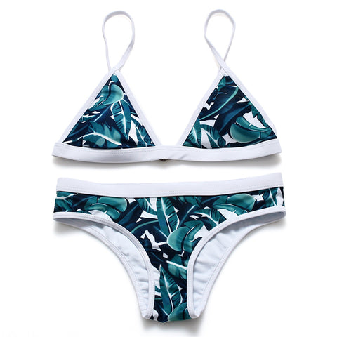 Sexy Push Up Bikini Swimsuit Two Pieces Papded Swimwear Leaf Printed Swim Suit for Women Beach Swimming Pool Party