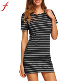 2017 New Fashion Summer Sexy Vestidos Striped Women Dress Black and White Short Sleeve Striped Loose Cotton A-Line Mini Dress