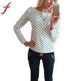 JECKSION 2016 Plus Size Casual Women Blouses Summer Women Chiffon Blouse Polka Dots Print Shirt Long Sleeve Lapel Shirts