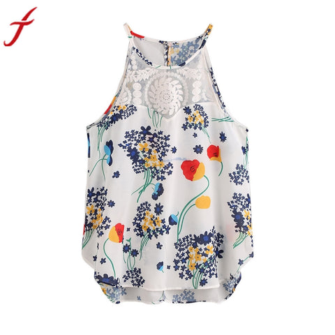 Summer New Women Floral Printed Camis Casual Sleeveless Crop Top Vest Tank Shirt Multicolor Blouse Cami Top Strappy