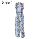 Simplee Backless boho print long jumpsuit romper women High waist loose casual overalls 2018 spring streetwear playsuit female