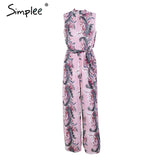 Simplee Backless boho print long jumpsuit romper women High waist loose casual overalls 2018 spring streetwear playsuit female