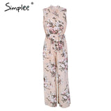 Simplee Backless boho print long jumpsuit romper women High waist loose casual overalls 2018 spring streetwear playsuit female