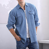 Men Shirts Denim Clothes Long Sleeve Shirt Casual Lapel Solid Slim Fit Dress Shirts Mens Plus Size Jeans Tops 3XL Autumn Spring