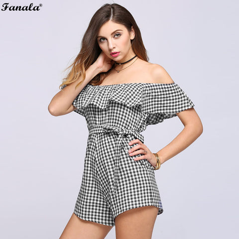 FANALA Rompers Women 2018 Playsuits Fashion Off The Shoulder With Pleated Ruffles Tops Casual Elastic Shorts Casual Jumpsuit