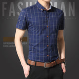 Fashion Brand Clothing Mens Short Sleeve Shirt 2018 Summer New Plaid Slim Fit Shirt CottonCasual Shirt Men 100% Clothes M-5XL