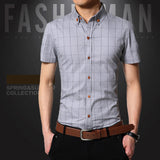 Fashion Brand Clothing Mens Short Sleeve Shirt 2018 Summer New Plaid Slim Fit Shirt CottonCasual Shirt Men 100% Clothes M-5XL