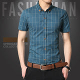 Fashion Brand Clothing Mens Short Sleeve Shirt 2018 Summer New Plaid Slim Fit Shirt CottonCasual Shirt Men 100% Clothes M-5XL