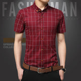 Fashion Brand Clothing Mens Short Sleeve Shirt 2018 Summer New Plaid Slim Fit Shirt CottonCasual Shirt Men 100% Clothes M-5XL