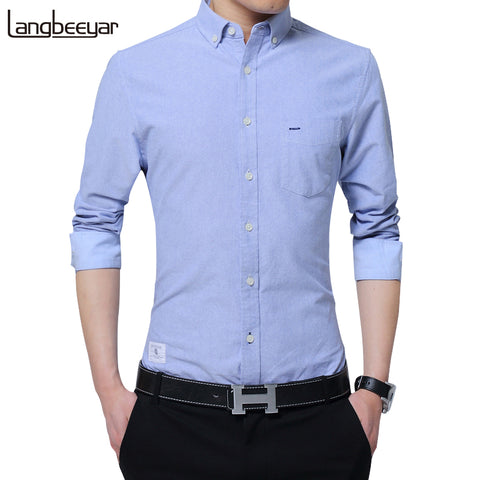 2018 New Fashion Brand Clothing Men's Shirts With Long Sleeves Solid Color Shirt Slim Fit Cotton Casual Social Shirt Men M-4XL