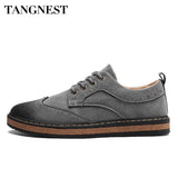 Tangnest High Quality Men Casual Shoes Carved Flock Leather Brogue Shoes Breathable Light Men Flats Non-slip Men Shoes XMR2769