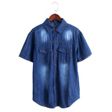 Korean Fashion Mens Denim Short Sleeve Camisa Masculina Casual Button Down Shirt Slim Jean Blouse